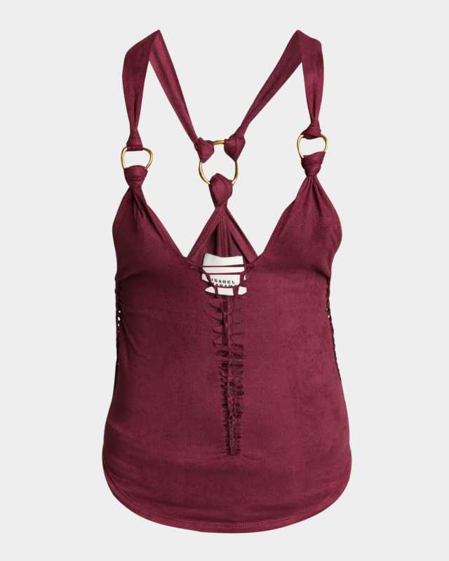 Sakina Plunging Faux Suede Tank Top